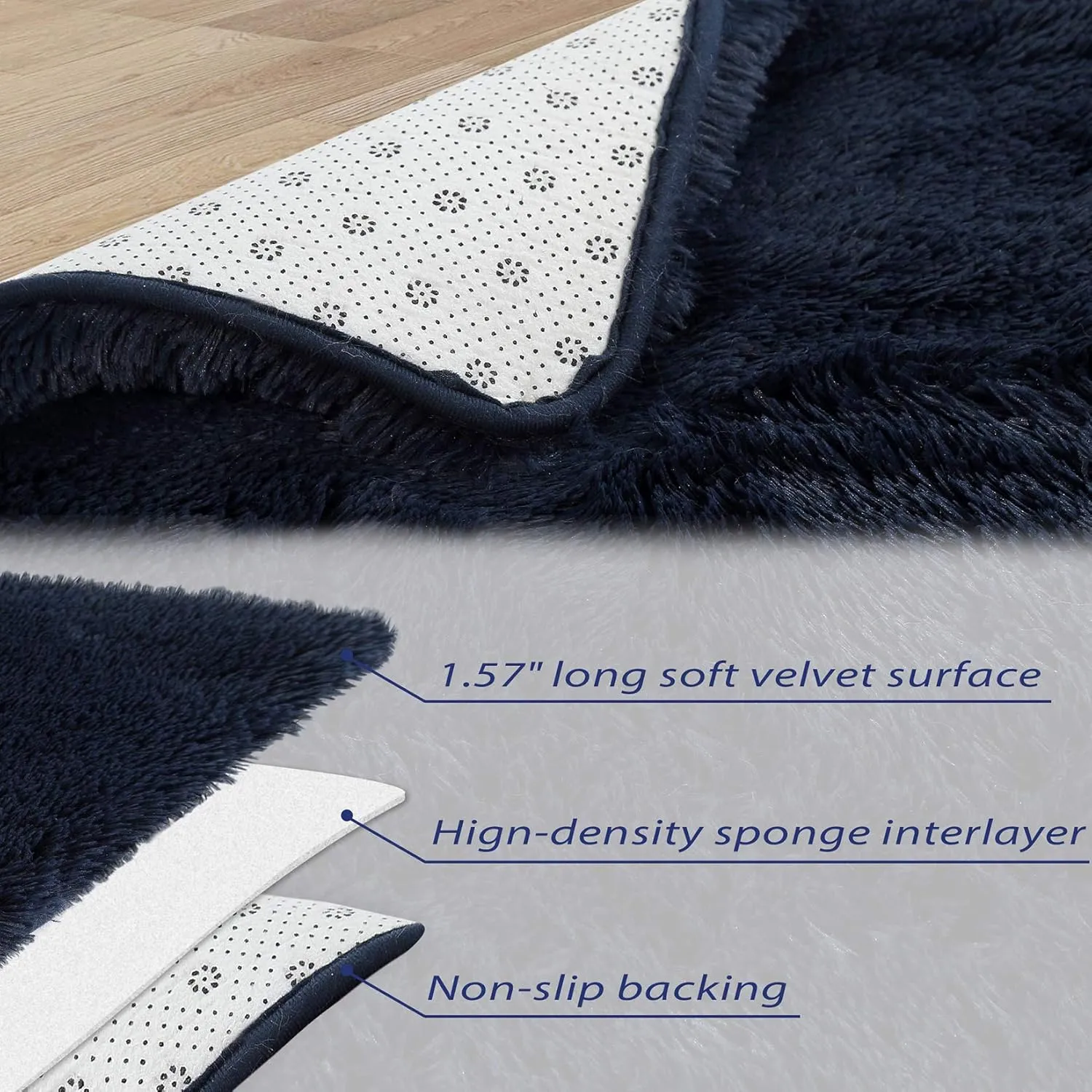 CAROMIO Hallway Runner Rug 2x8 Feet Plush Fluffy Rug for Bedroom Living Room, Shag Furry Hallway Runner Rug Carpet Non Shedding for Nursery Children Girls Room Home Decorative, Dark Navy