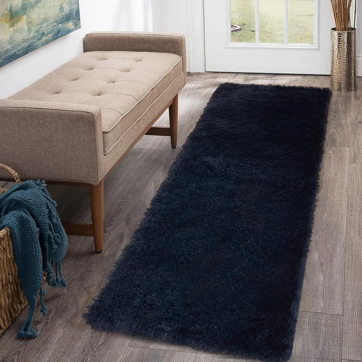 CAROMIO Hallway Runner Rug 2x8 Feet Plush Fluffy Rug for Bedroom Living Room, Shag Furry Hallway Runner Rug Carpet Non Shedding for Nursery Children Girls Room Home Decorative, Dark Navy