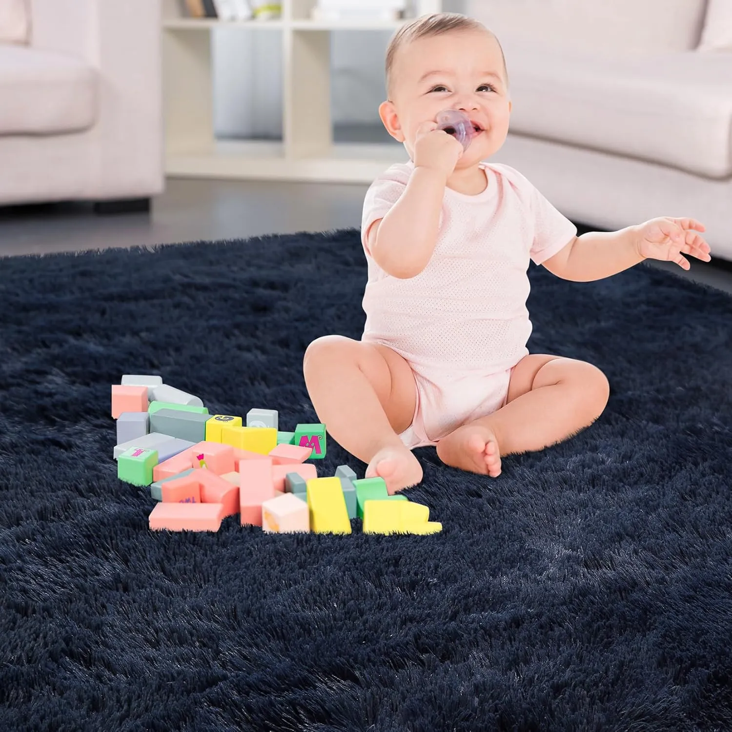 CAROMIO Hallway Runner Rug 2x8 Feet Plush Fluffy Rug for Bedroom Living Room, Shag Furry Hallway Runner Rug Carpet Non Shedding for Nursery Children Girls Room Home Decorative, Dark Navy
