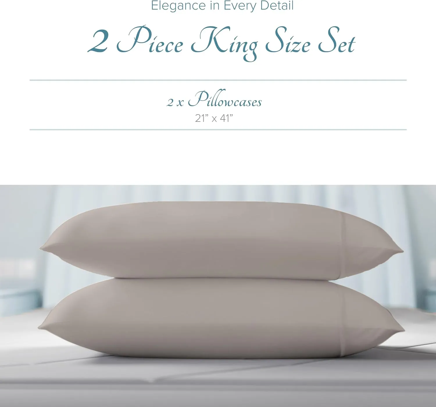 Carressa Linen Luxury Egyptian Cotton King Pillow Cases Set of 2-1000 Thread Count Pillowcases for Sleeping, Silky Soft, Cooling Pillow Cover, Extra Long Staple Hotel Quality Pillow Cases - Taupe