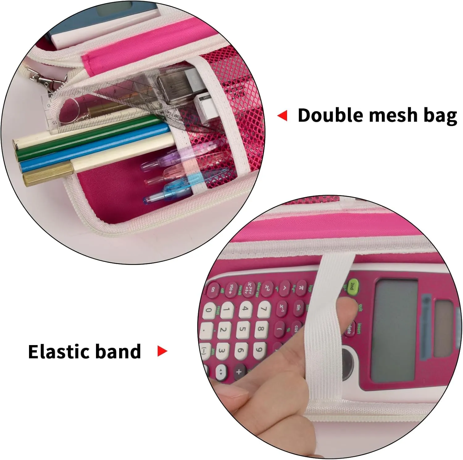 Case Compatible with Texas Instruments TI-30XS for MultiView Scientific Calculator, Storage Holder Carrying Organizer Bag with Mesh Pocket for Pens, Pencil, Batteries and Accessories (Box Only)-Pink