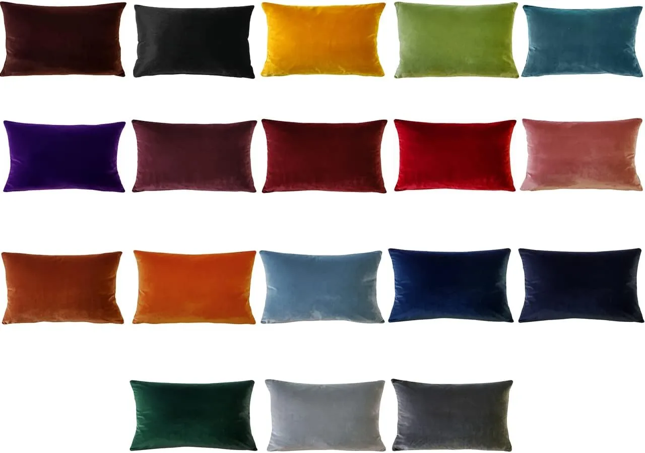 Castello Velvet Throw Pillows, 12x20 Inch Rectangular, Complete Pillow - Cover & Polyfill Pillow Insert (15  Colors) Black