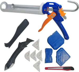 Caulking Gun Kit with Caulking Gun,Sealant Removal Tools, Sealant Finishing Tool,Grout Scraper & Utility Knife -5-in-1 Professional Sealant Repair Set for Tiles, Bathrooms, and DIY Projects