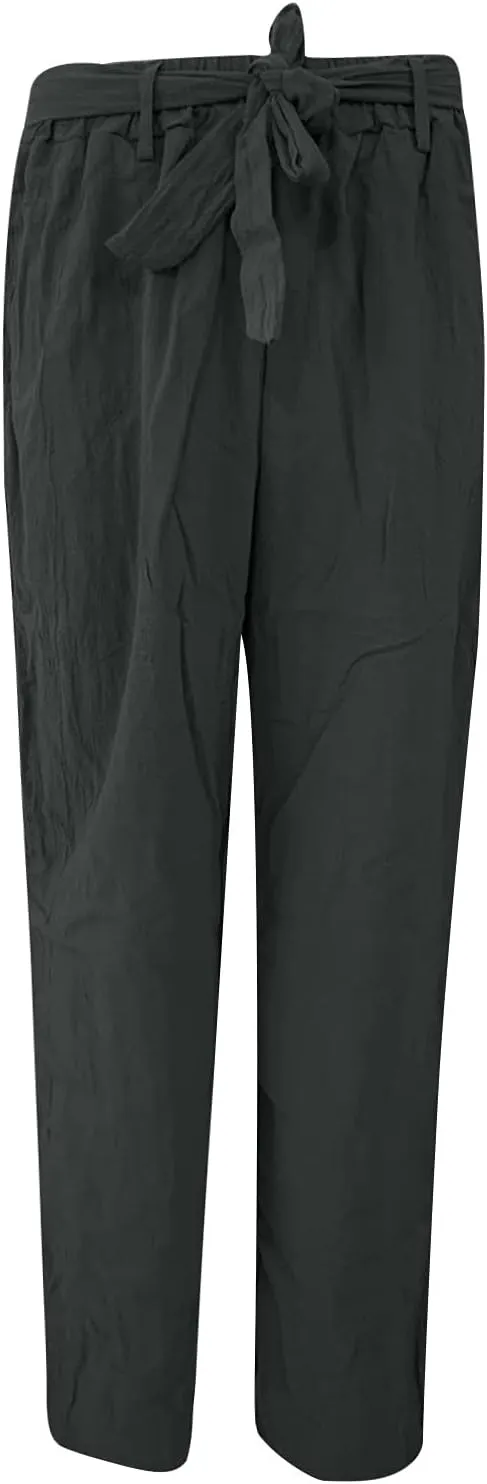 Ceboyel Womens Cotton Linen Summer Pants Drawstring High Waist Beach Pants Relax Fit Baggy Lounge Pants Causal Ladies Outfits