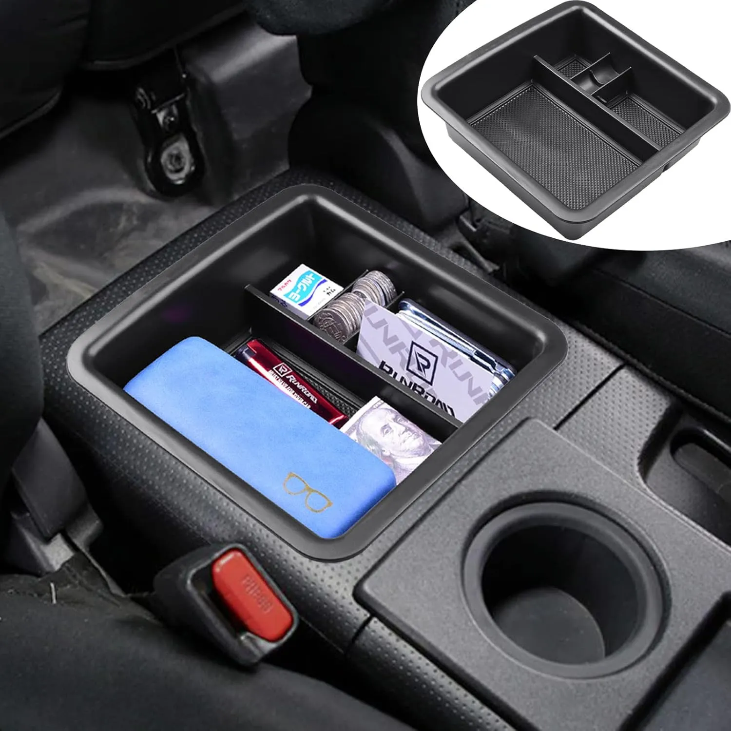 Center Console Organizer Compatible with FJ Cruiser (2007-2021) Accessories, Insert Armrest Box ABS Secondary Storage Tray Coin Container, Black