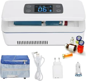 CGOLDENWALL Insulin Cooler Travel Case 12 Hours Portable Cooler Mini Medicine Refrigerator Drug Reefer with Alarm Multiple Modes of Power Supply