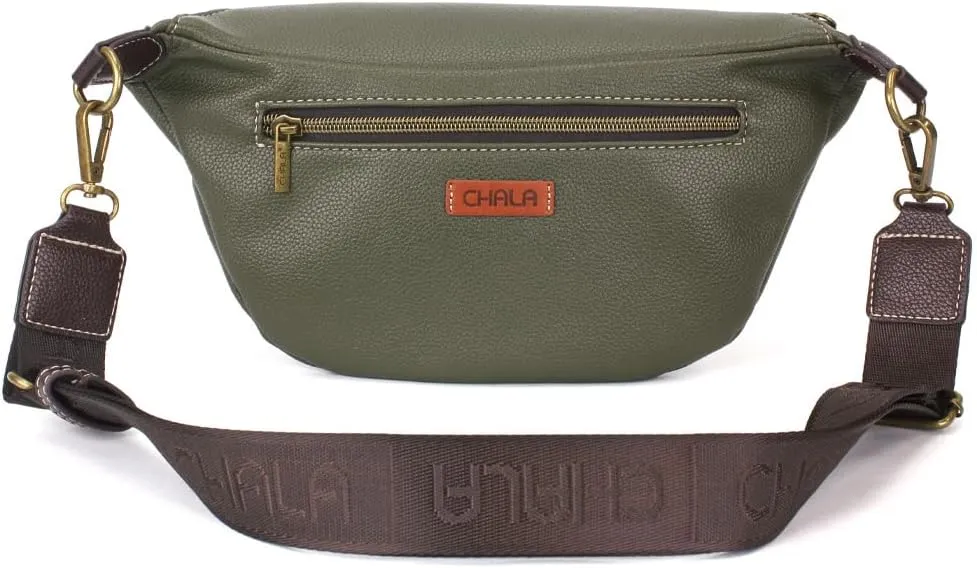 CHALA Fanny Pack Women RFID Protected Sling Purse and Waist Bag with Two Adjustable Straps - Monarch Butterfly - olive