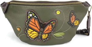 CHALA Fanny Pack Women RFID Protected Sling Purse and Waist Bag with Two Adjustable Straps - Monarch Butterfly - olive