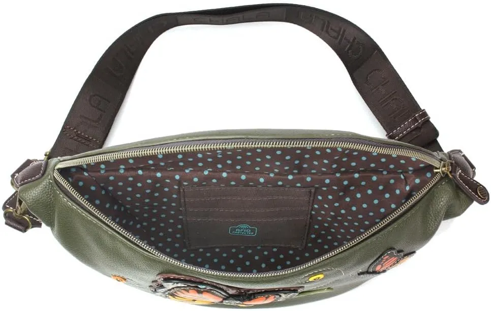 CHALA Fanny Pack Women RFID Protected Sling Purse and Waist Bag with Two Adjustable Straps - Monarch Butterfly - olive