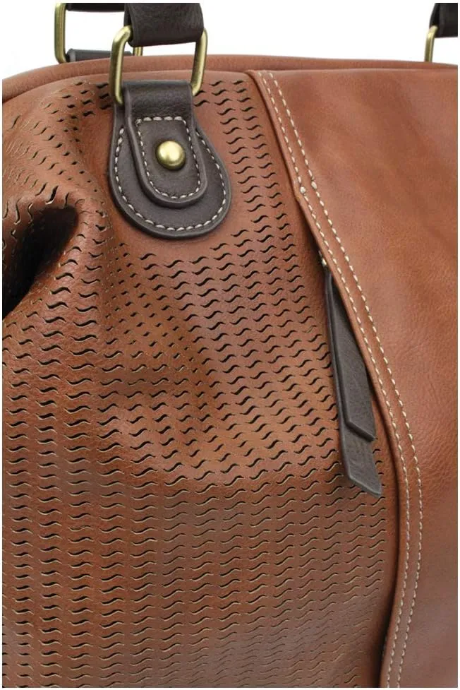 CHALA Laser Cut Crossbody Shoulder bag Tote Bag Faux Leather Brown