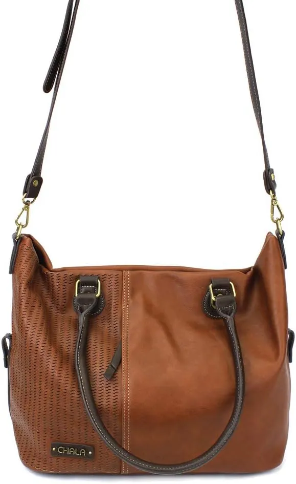 CHALA Laser Cut Crossbody Shoulder bag Tote Bag Faux Leather Brown
