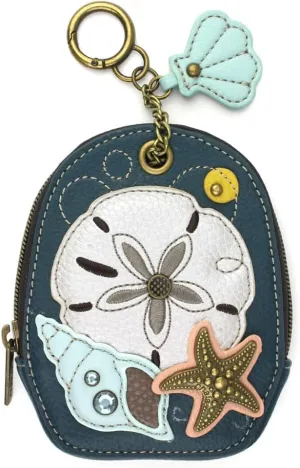 CHALA Mini Coin Purse Keychain - Women's RFID Protected Card Holder and Coin Purse Accessory - Sand Dollar - turquoise