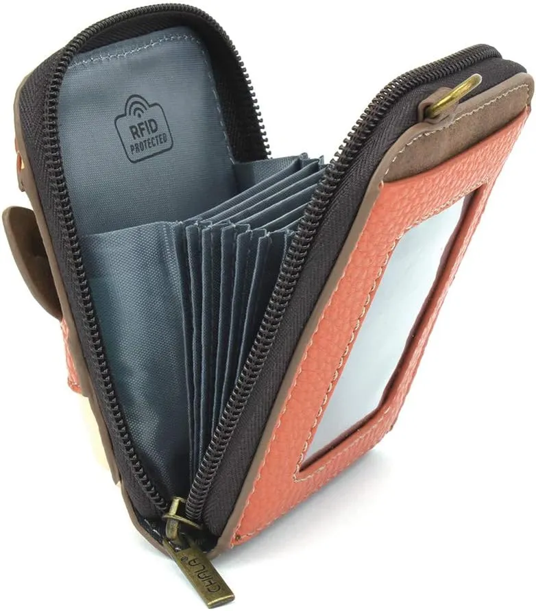 CHALA RFID Cute-C Credit Card Holder Wallet Wristlet - Women Faux Leather Cute-C with Strap