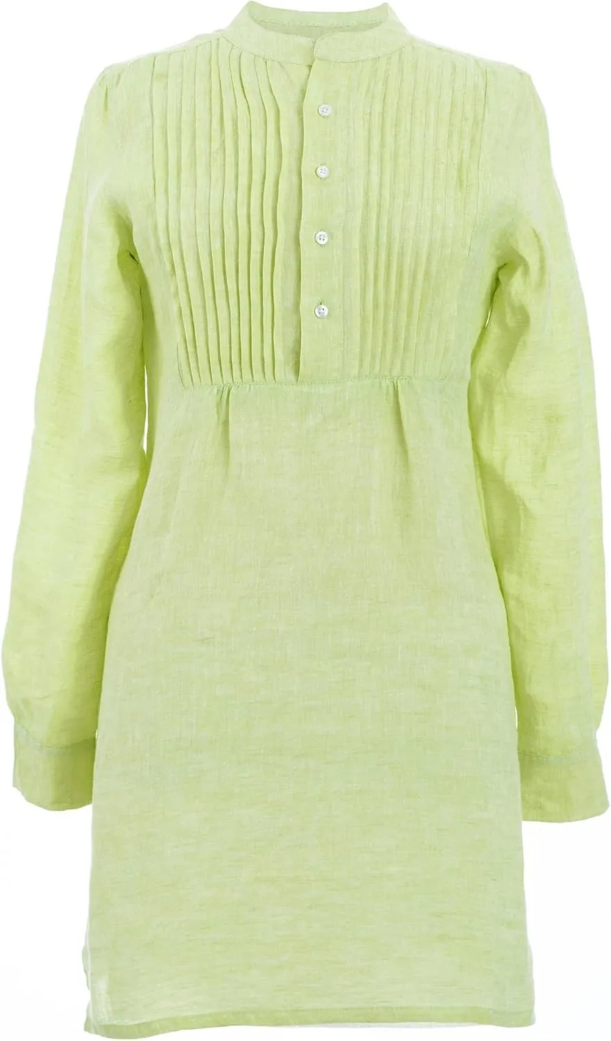 Chambray Pleated Linen Lime Tunic, Medium/Large Feet, Green Solid Pattern