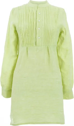 Chambray Pleated Linen Lime Tunic, Medium/Large Feet, Green Solid Pattern