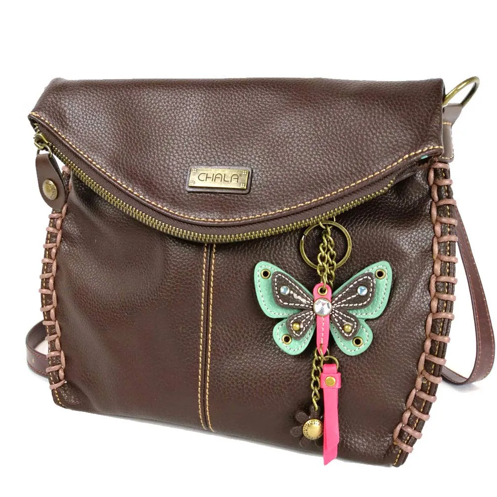 Charming Crossbody Shoulder Purse in PU Leather with Teal Butterfly Purse Charm