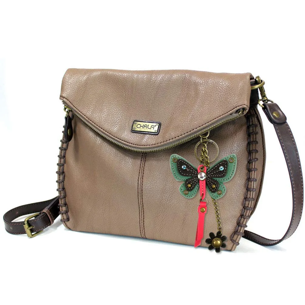 Charming Crossbody Shoulder Purse in PU Leather with Teal Butterfly Purse Charm