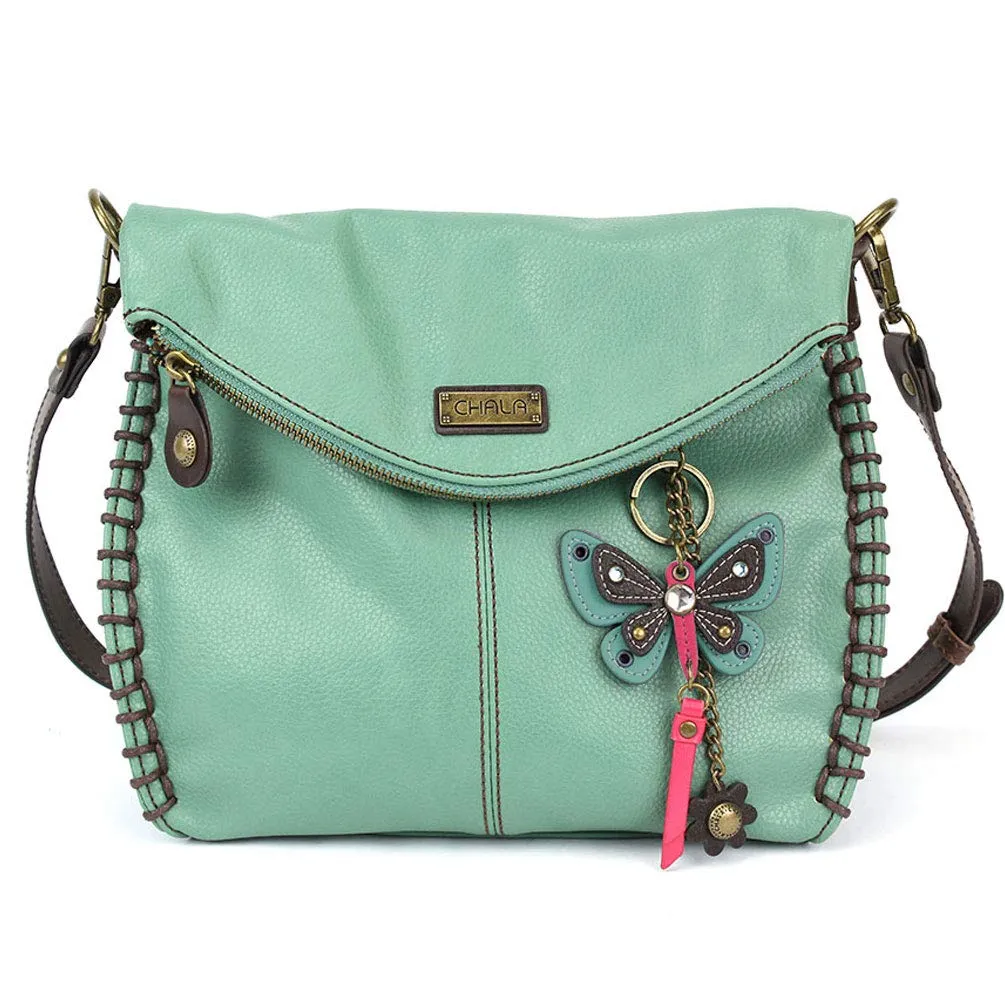 Charming Crossbody Shoulder Purse in PU Leather with Teal Butterfly Purse Charm