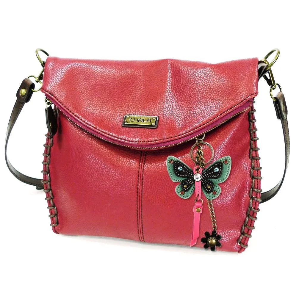 Charming Crossbody Shoulder Purse in PU Leather with Teal Butterfly Purse Charm