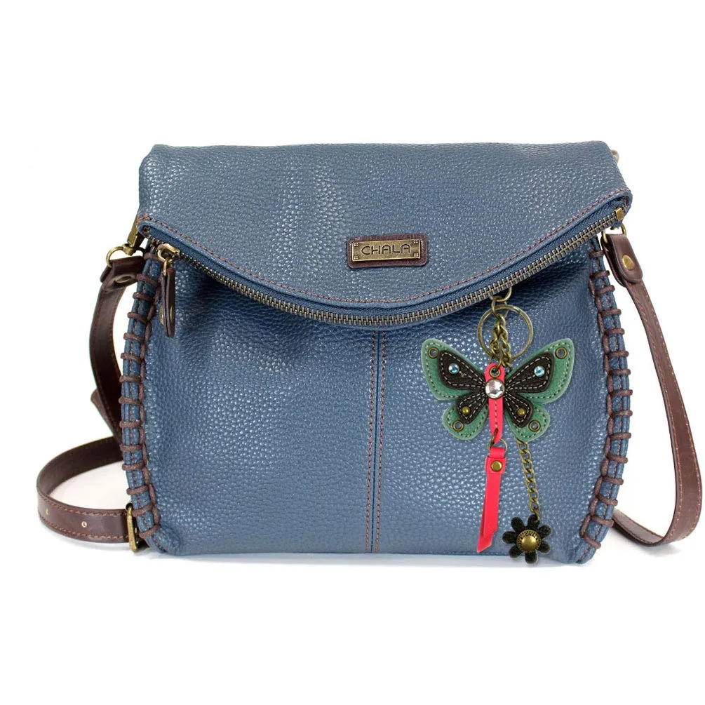 Charming Crossbody Shoulder Purse in PU Leather with Teal Butterfly Purse Charm
