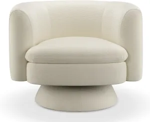 CHERS Swivel Accent Chair, Mid Century Modern Round Barrel Chairs, Upholstered Velvet Fabric Home Sofa Living Room with Solid Wood Base, Single Sofa Lounge Chair, White