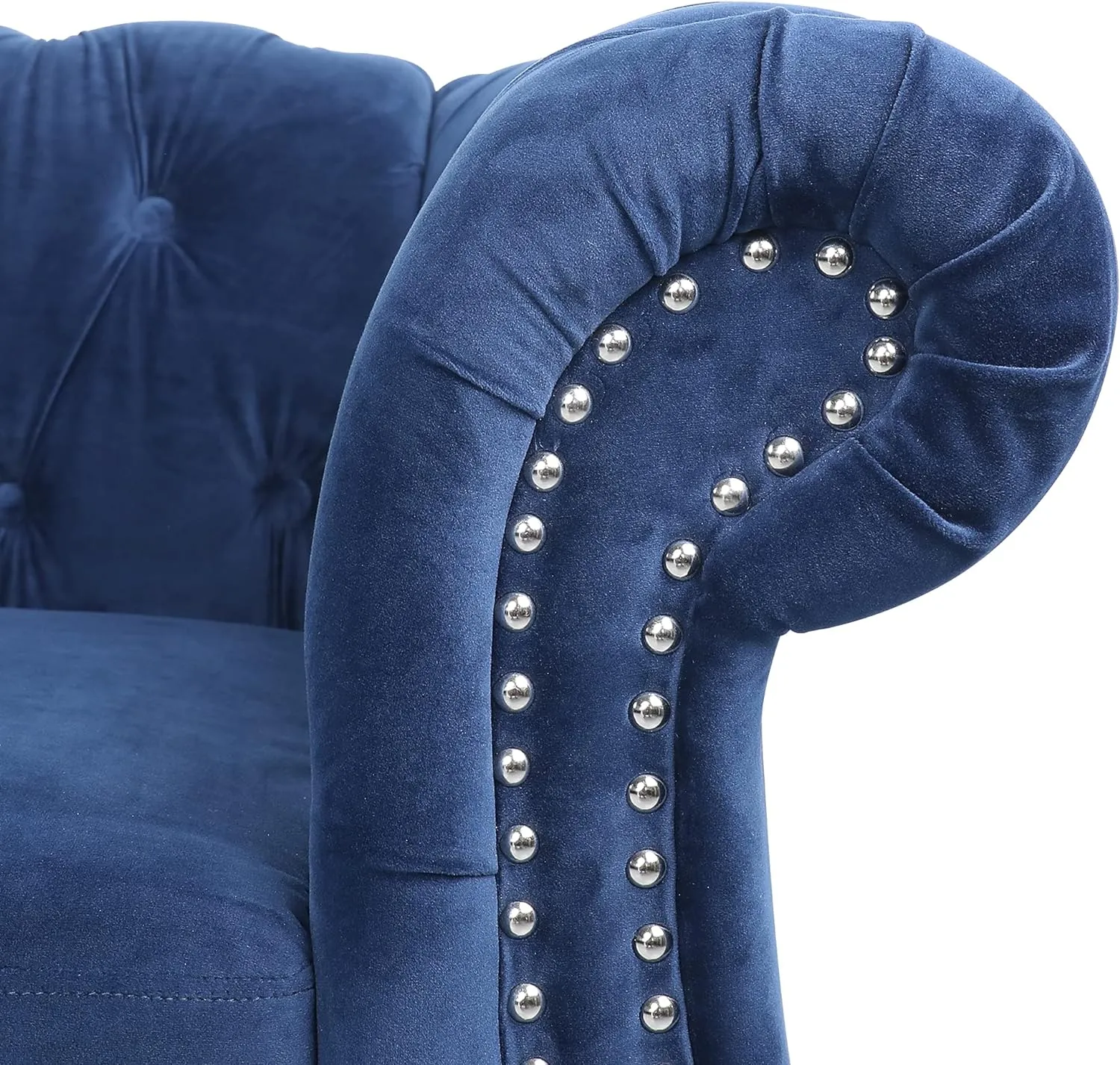 Chesterfield Sofa, Modern Velvet Tufted Couch 3 Seater with Scroll Arms and Nailhead for Living Room, Bedroom, Office, Apartment (Blue)