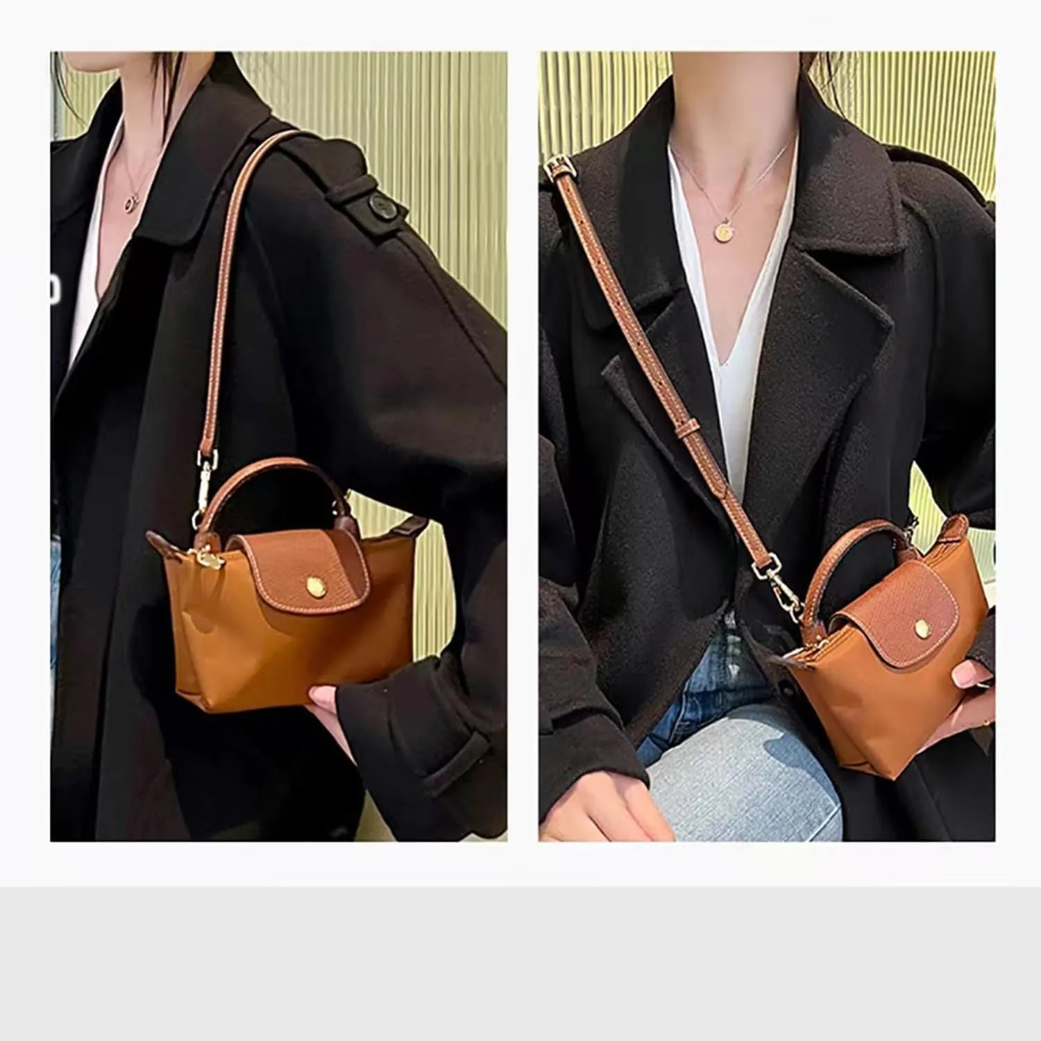 Chispee Bag Strap Set Leather Shoulder Strap Set Bag Transformation Purse Strap Extender Leather Purse Straps Replacement for Crossbody Bag (Brown Gold)