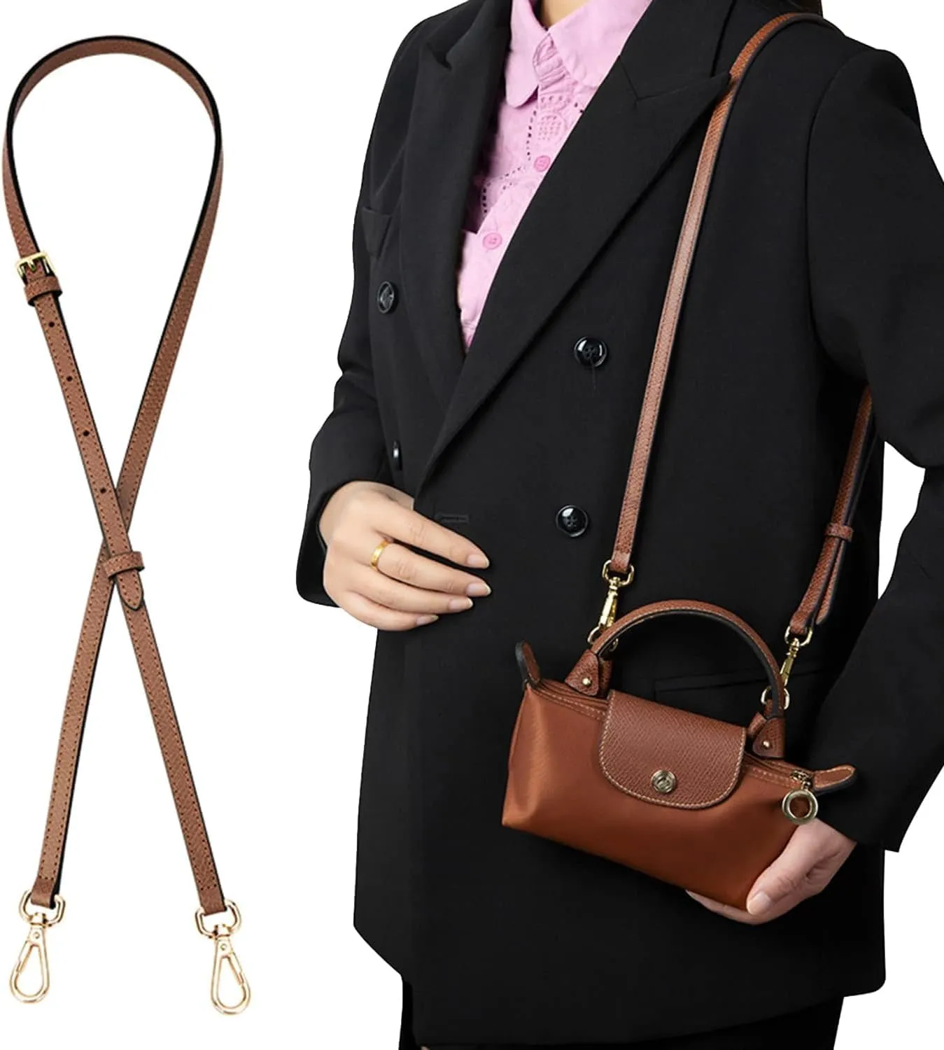 Chispee Bag Strap Set Leather Shoulder Strap Set Bag Transformation Purse Strap Extender Leather Purse Straps Replacement for Crossbody Bag (Brown Gold)