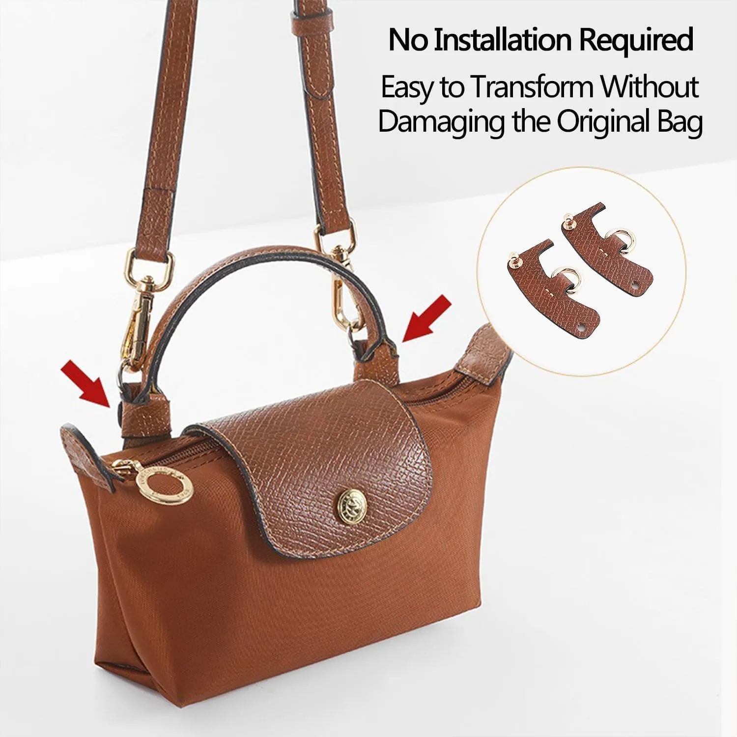 Chispee Bag Strap Set Leather Shoulder Strap Set Bag Transformation Purse Strap Extender Leather Purse Straps Replacement for Crossbody Bag (Brown Gold)