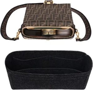 Chispee Purse Organizer Insert for Handbags, Softened Felt Insert Bag Organizer for Tote, Handbag Organizer fit for Baguette, Longchamp (Dark Grey, Small)