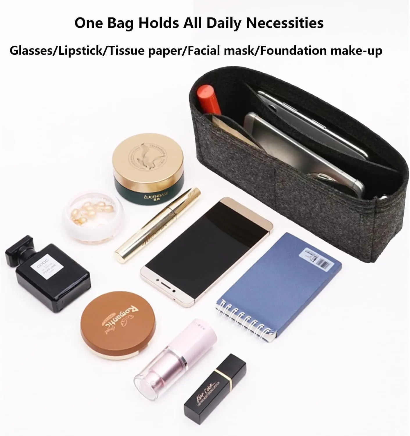 Chispee Purse Organizer Insert for Handbags, Softened Felt Insert Bag Organizer for Tote, Handbag Organizer fit for Baguette, Longchamp (Dark Grey, Small)