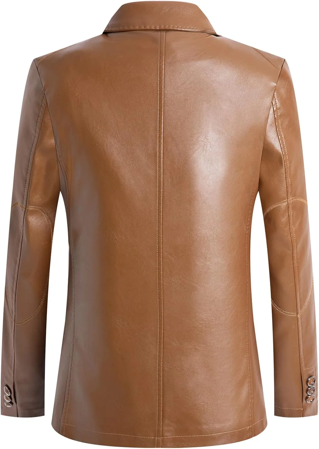 chouyatou Men's Casual Notched Collar 2 Button Slim Moto Faux Leather Blazer Suit Jacket