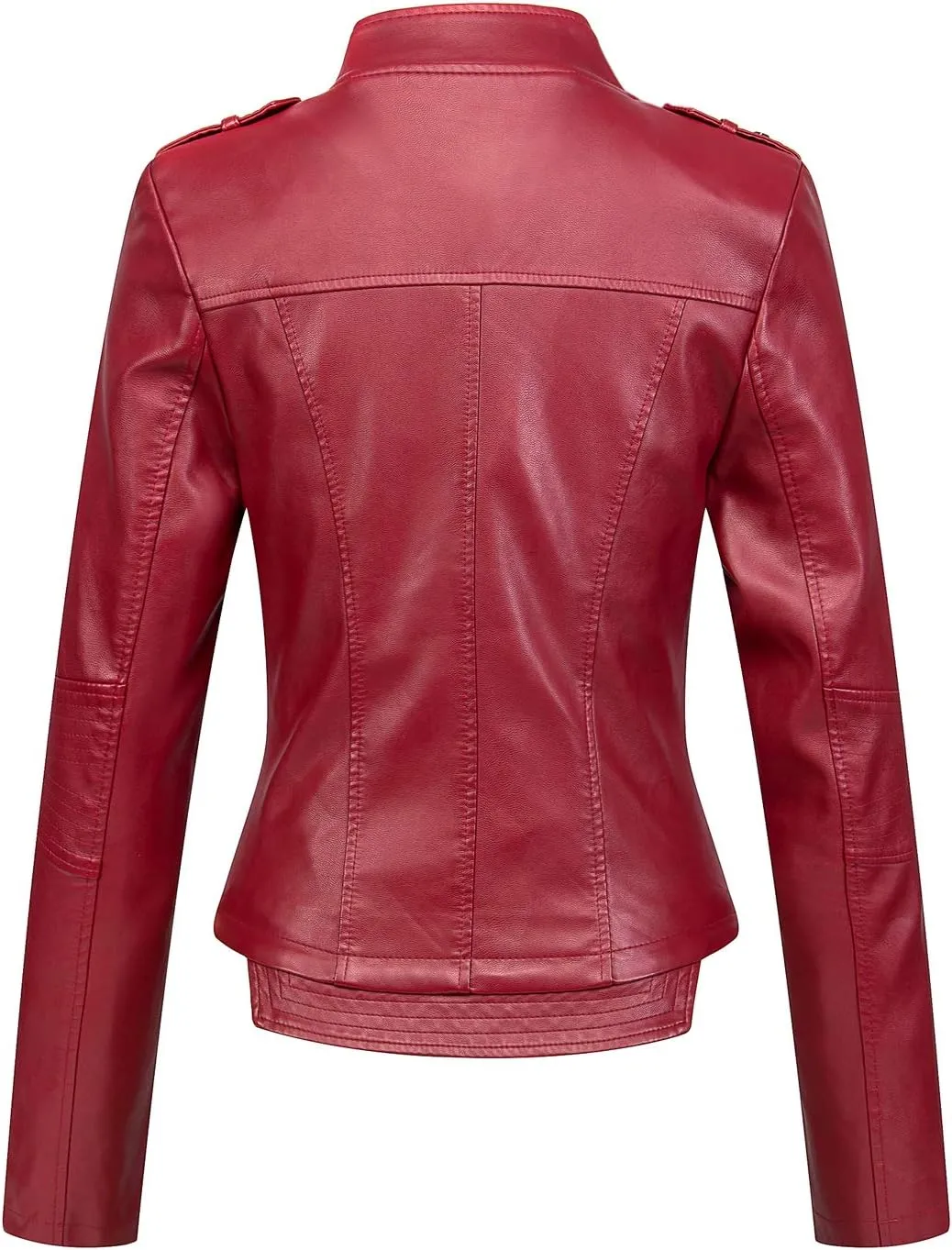 chouyatou Women's Candy Color Asymmetric Zip Slim Faux Leather Cropped Moto Jacket