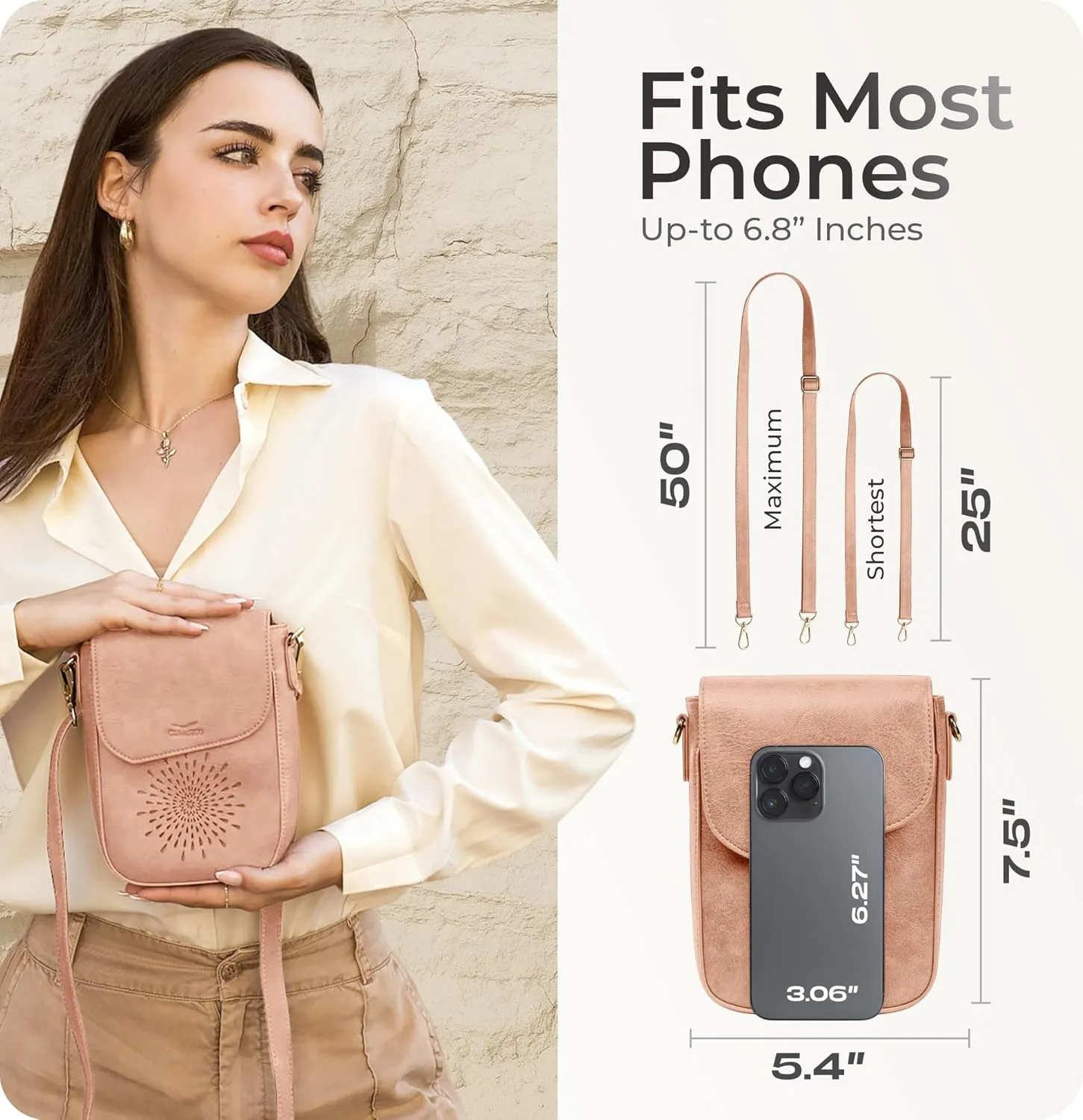 Claasico Crossbody Bag for Women, RFID Phone Purse, Card Slots Coin Pocket w/strap, Phone Holder PU Leather Crossbody Purse