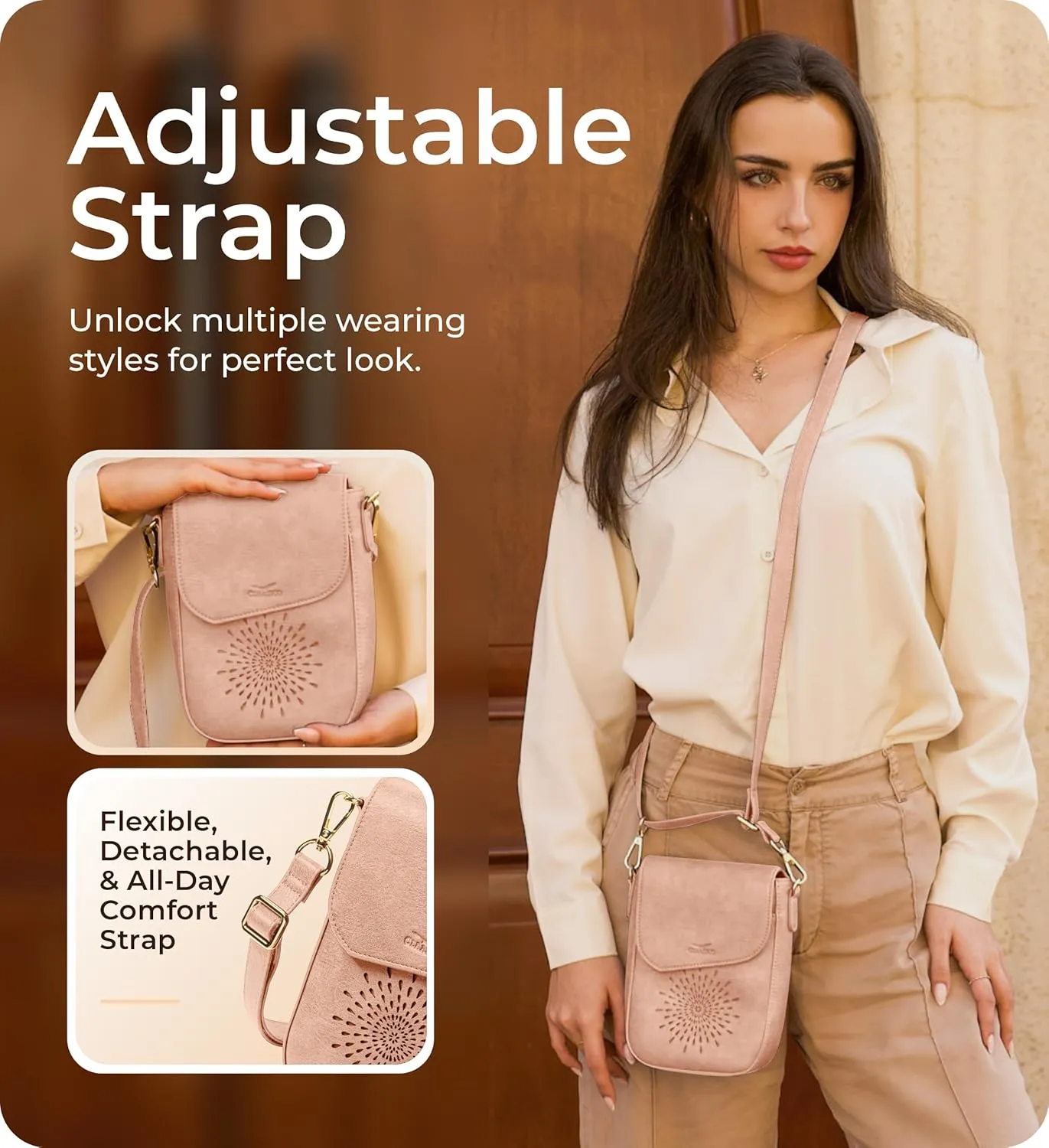 Claasico Crossbody Bag for Women, RFID Phone Purse, Card Slots Coin Pocket w/strap, Phone Holder PU Leather Crossbody Purse