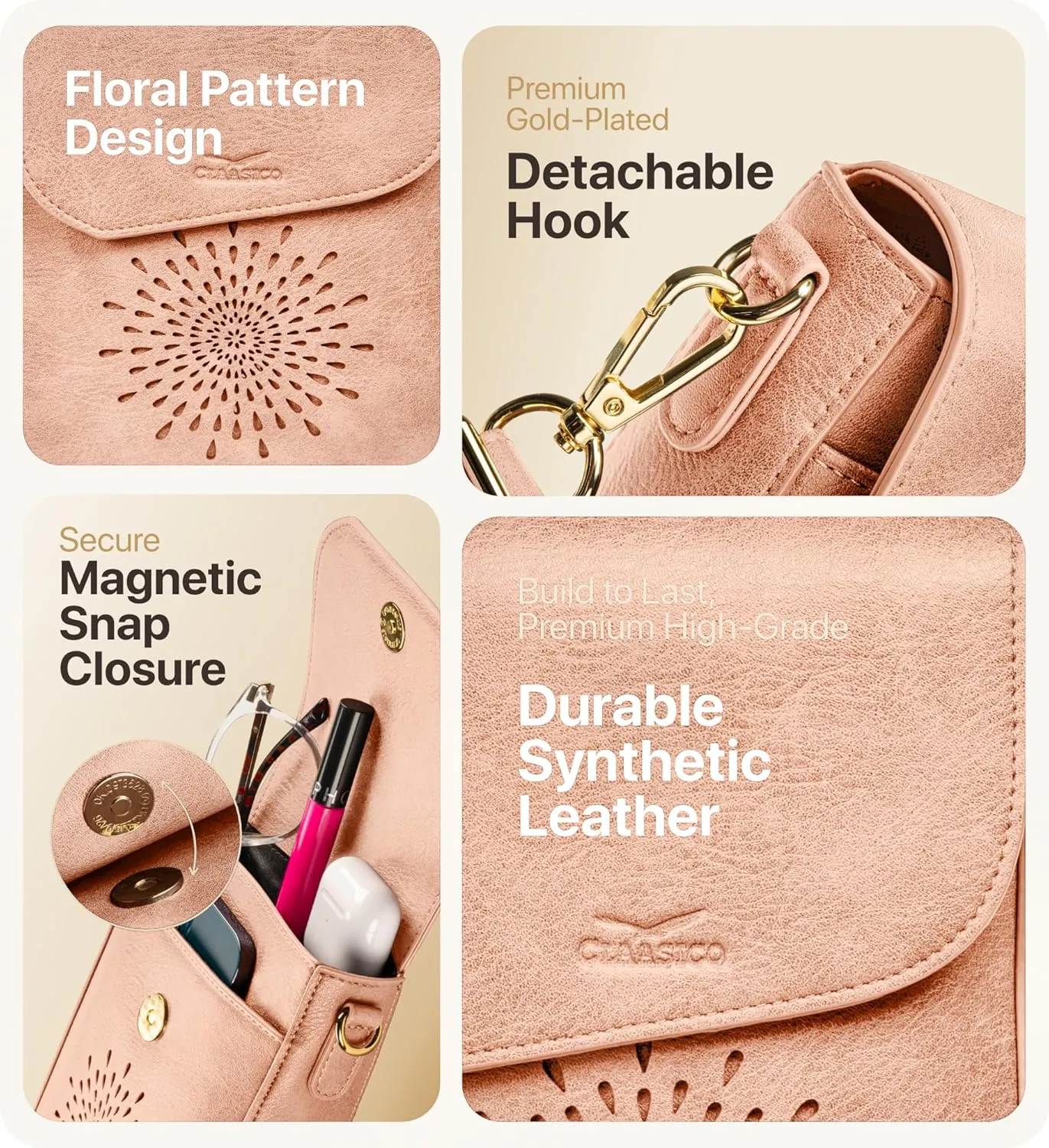 Claasico Crossbody Bag for Women, RFID Phone Purse, Card Slots Coin Pocket w/strap, Phone Holder PU Leather Crossbody Purse