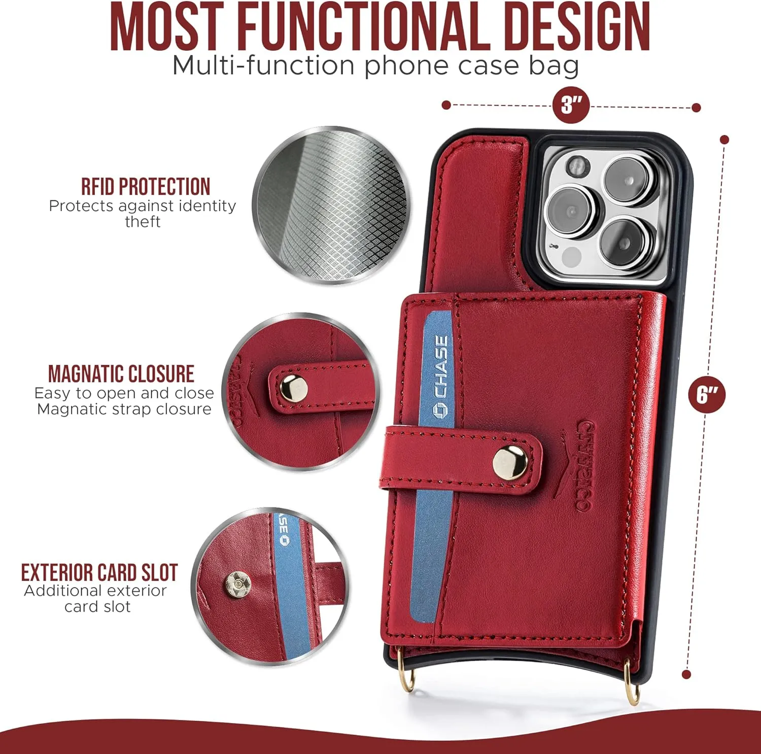 Claasico iPhone 13 Crossbody Wallet Case with RFID Protection
