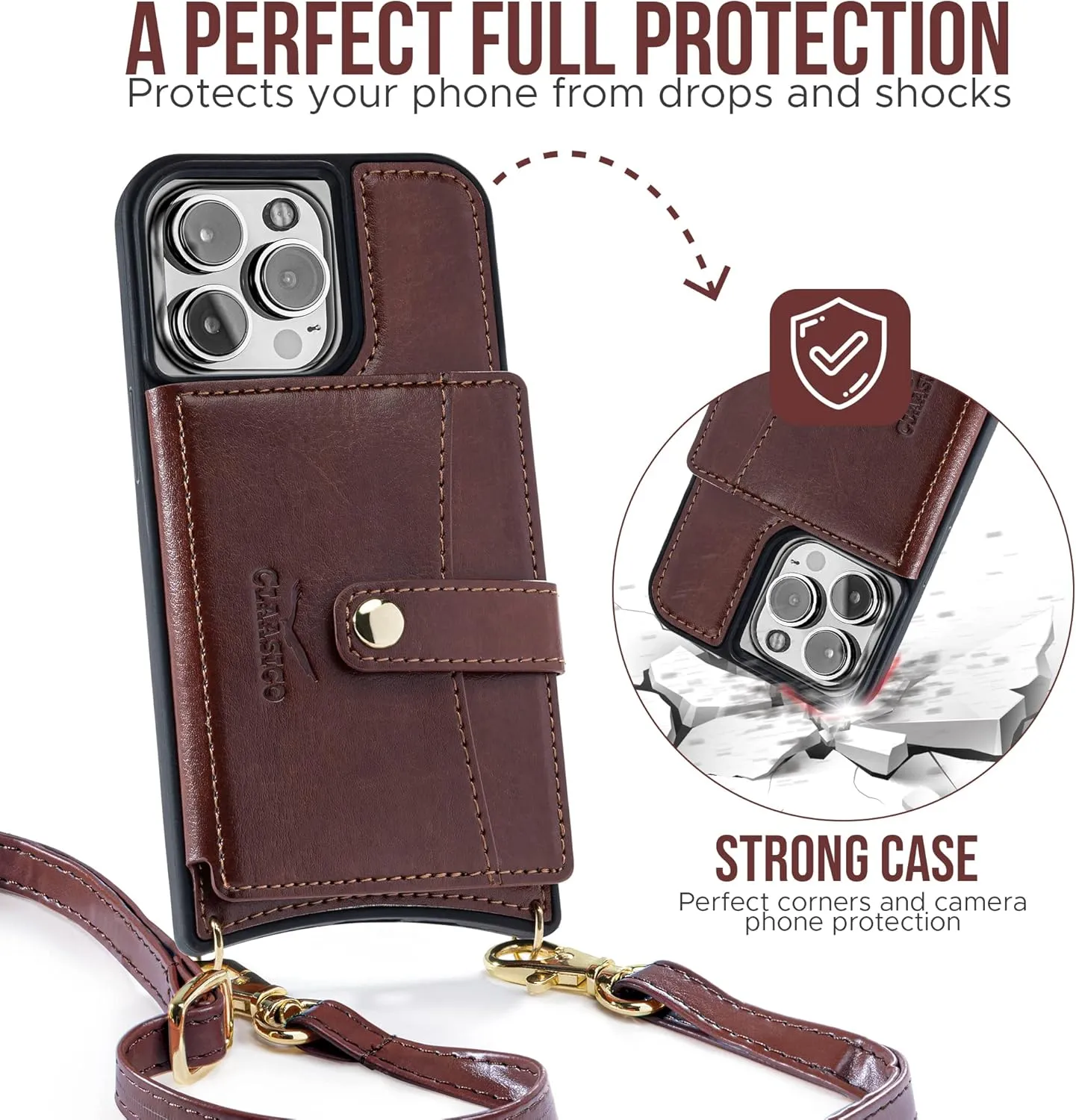 Claasico iPhone 13 Crossbody Wallet Case with RFID Protection