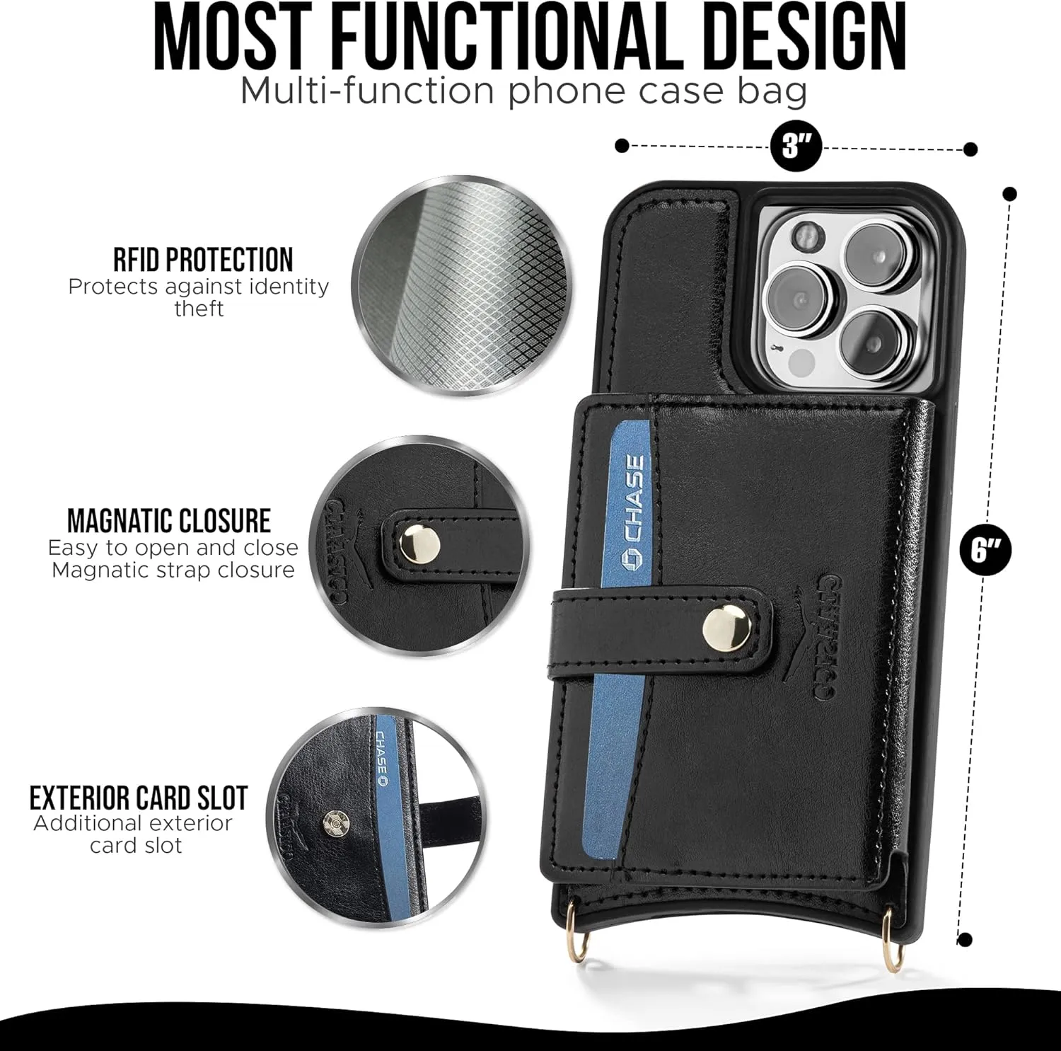 Claasico iPhone 13 Crossbody Wallet Case with RFID Protection