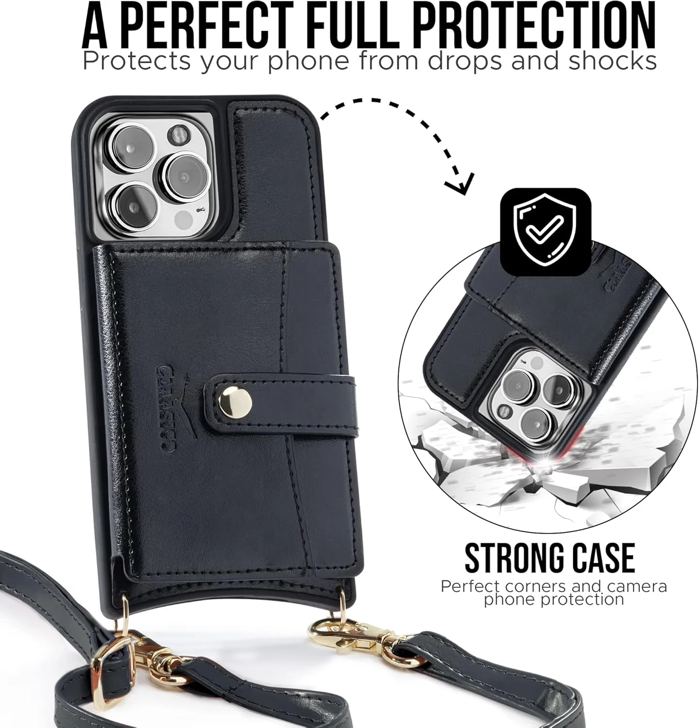Claasico iPhone 13 Crossbody Wallet Case with RFID Protection