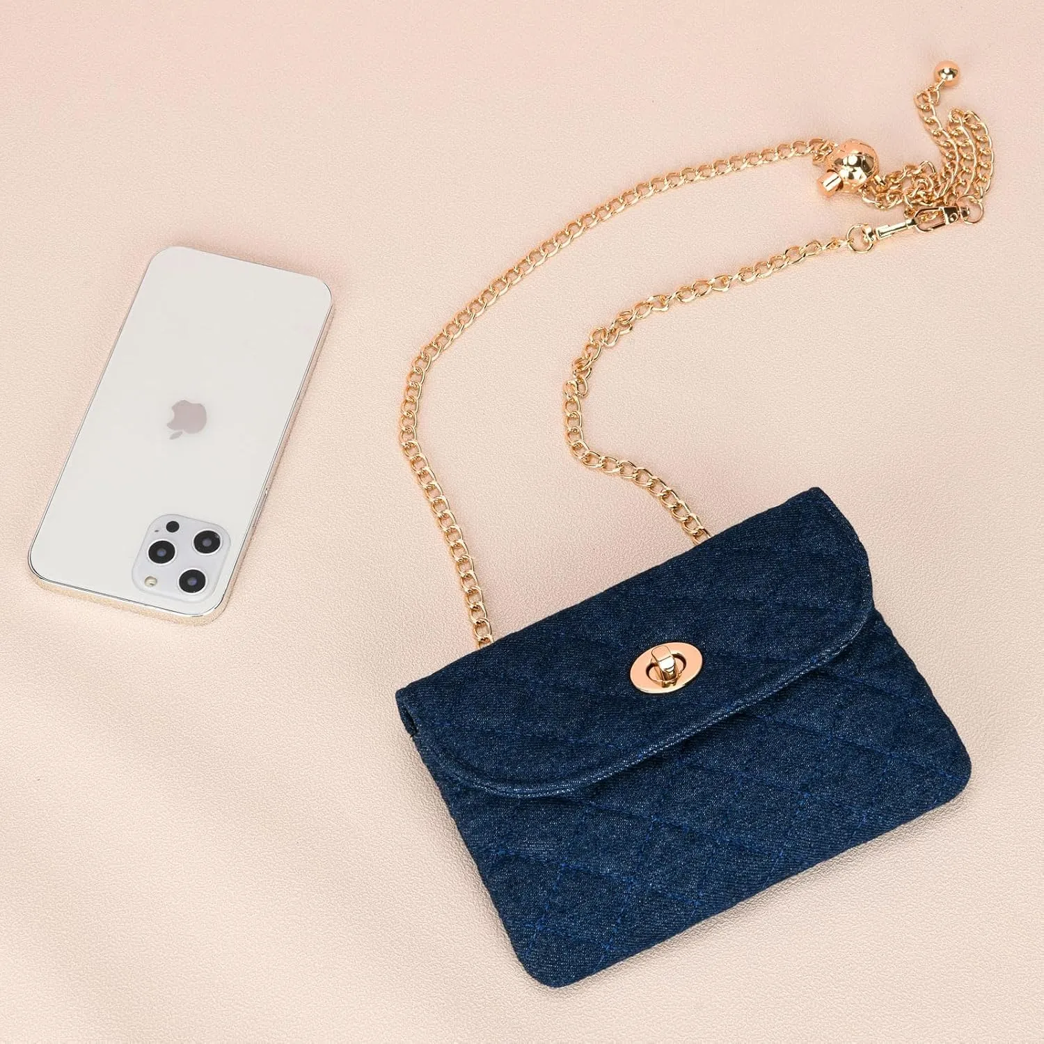 Classic womens belt bag, Denim fanny pack for women, Quilted small belt bag, Cell phone bags Jean purse crossbody.