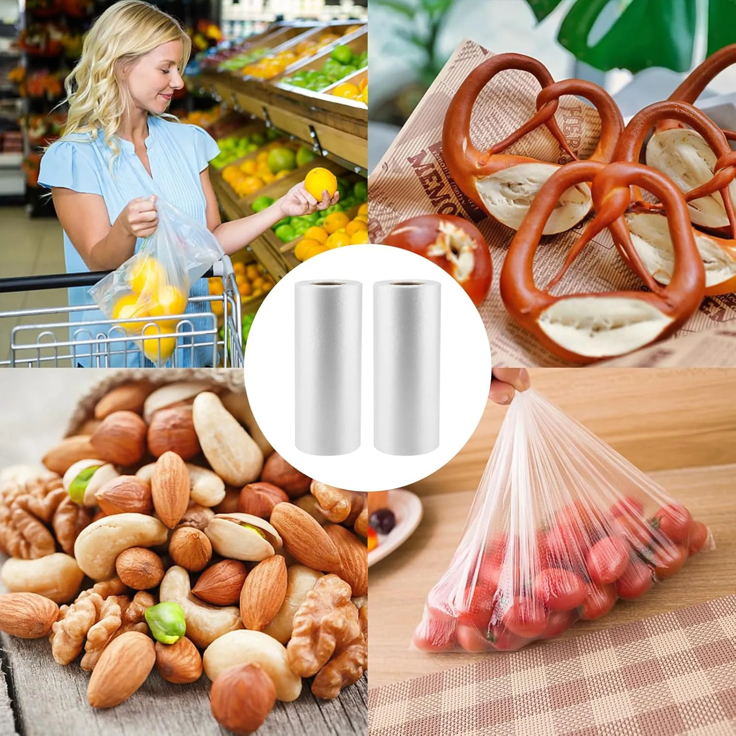CLASSY Plastic Produce Bags for Food Storage, 350 Bag - 12"x16" Clear Grocery Bag for Fruits, Vegetables, Bread,Meat,Continuous,Easy Tear Design - (1 Roll,Total 350 Bags)