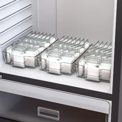 Clear Food Organizer for Fridge & Refrigerator,4 Pack Snack Organizer for Pantry Shelf,BPA Free Snack Bar Stackable Organizer Bins and Plastic Containers For Organizing Breast Milk,Tea Packet,Tea Bag