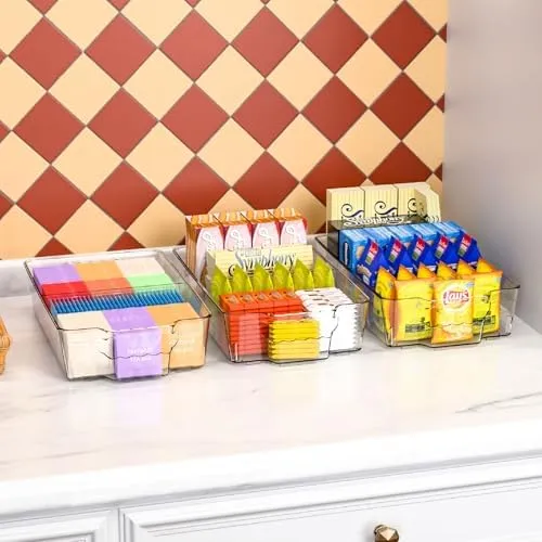 Clear Food Organizer for Fridge & Refrigerator,4 Pack Snack Organizer for Pantry Shelf,BPA Free Snack Bar Stackable Organizer Bins and Plastic Containers For Organizing Breast Milk,Tea Packet,Tea Bag