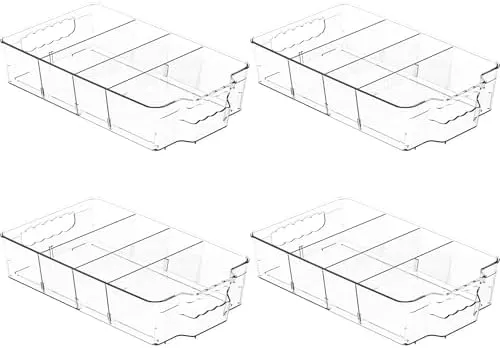 Clear Food Organizer for Fridge & Refrigerator,4 Pack Snack Organizer for Pantry Shelf,BPA Free Snack Bar Stackable Organizer Bins and Plastic Containers For Organizing Breast Milk,Tea Packet,Tea Bag