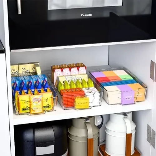 Clear Food Organizer for Fridge & Refrigerator,4 Pack Snack Organizer for Pantry Shelf,BPA Free Snack Bar Stackable Organizer Bins and Plastic Containers For Organizing Breast Milk,Tea Packet,Tea Bag