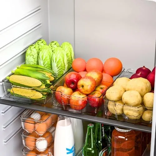 Clear Food Organizer for Fridge & Refrigerator,4 Pack Snack Organizer for Pantry Shelf,BPA Free Snack Bar Stackable Organizer Bins and Plastic Containers For Organizing Breast Milk,Tea Packet,Tea Bag