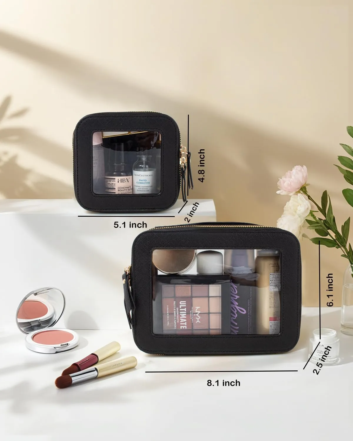 Clear Makeup Bag, Small Makeup Bag TSA Approved Toiletry Bag Cosmetic Travel Bag Cute Makeup Bag Organizer Makeup Case Pouch Car Essentials for Women Men