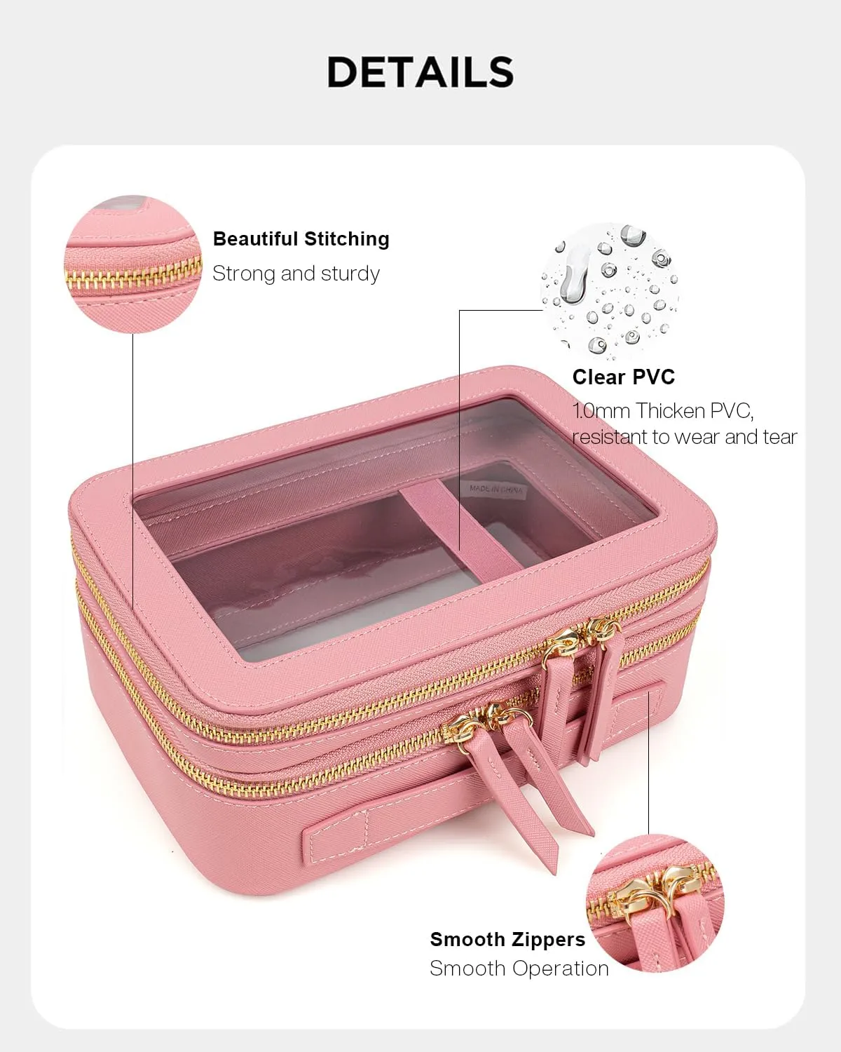 Clear Makeup Bags TSA Approved Toiletry Bag Handle Large Opening,Clear Toiletry Bags for Carry-on Traveling Travel Car Accessories Essentials Organziation Storage for Women Girls(Rose Pink, 2Layer)