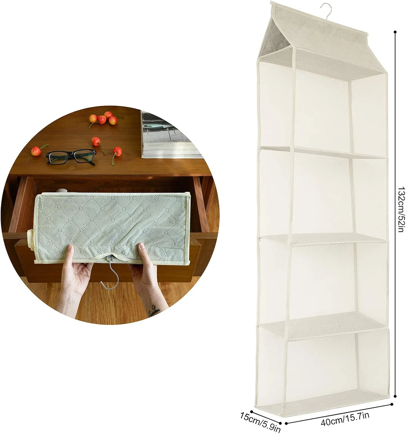 Closet Handbag Purse Holder, Space Saving Hanging Handbag Storage Tote Bag Organizer Holder with 4 Large Heavy-Duty Mesh Shelves for Wardrobe Closet(Pack of 2 Beige)